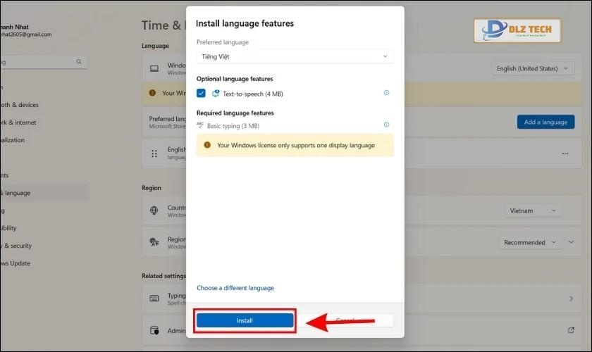 Nhấn Install để cài phiên bản tiếng Việt