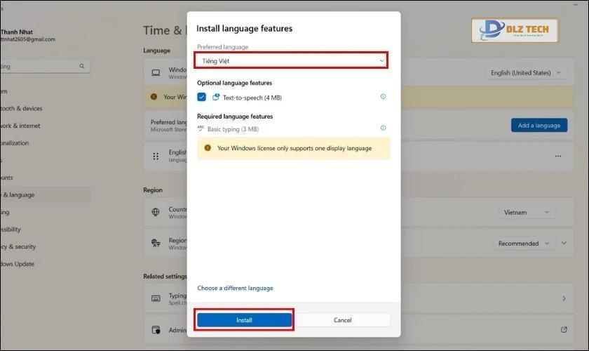 Chọn Install để cài tiếng Việt