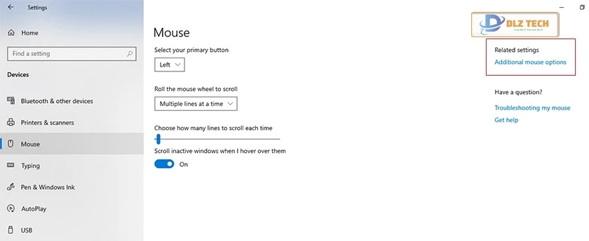 Cách chỉnh tốc độ chuột win 10 ở Window Settings, Device