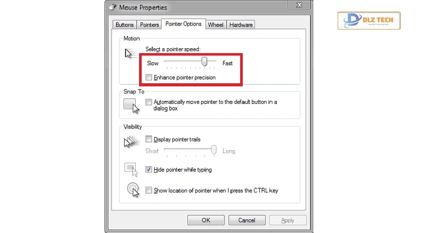 Cách chỉnh ở Mouse Properties