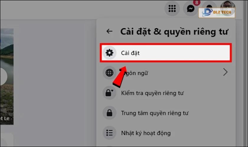 Chọn mục Cài đặt