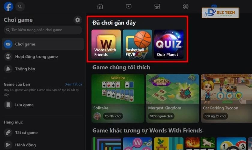 Xem lịch sử chơi game