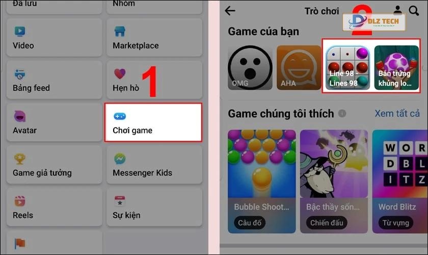 Chọn mục Chơi game