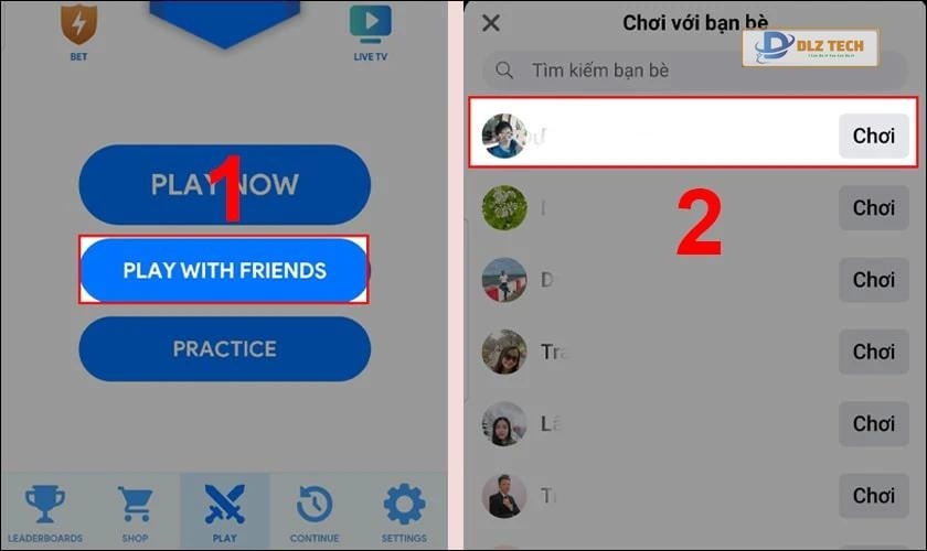 Mời bạn bè chơi chung