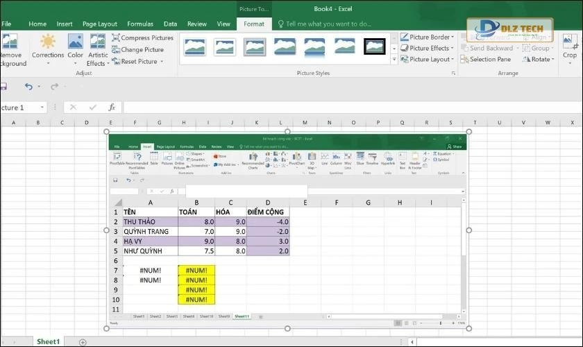 ảnh chụp màn hình excel