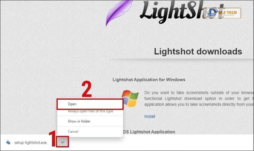 Click vào biểu tượng sau đó chọn open