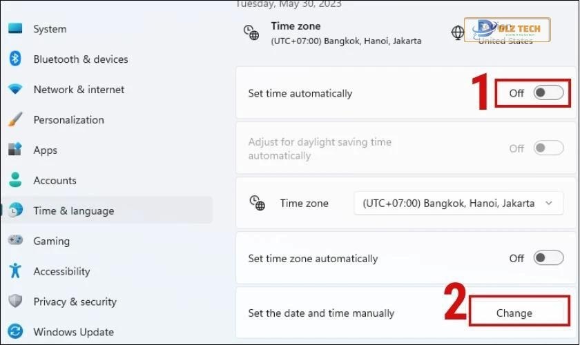 Tiến hành chỉnh lại ngày giờ