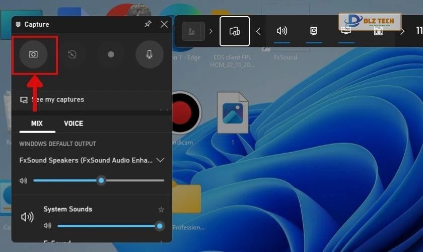Nhấn vào biểu tượng camera để chụp màn hình win 11