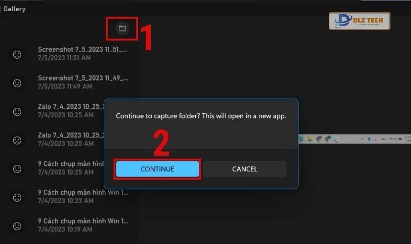 Nhấn Continue là hoàn tất việc chụp hình win 11