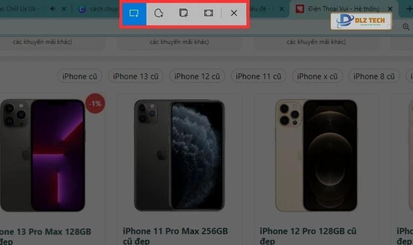 Lựa chọn loại ảnh chụp màn hình muốn tạo