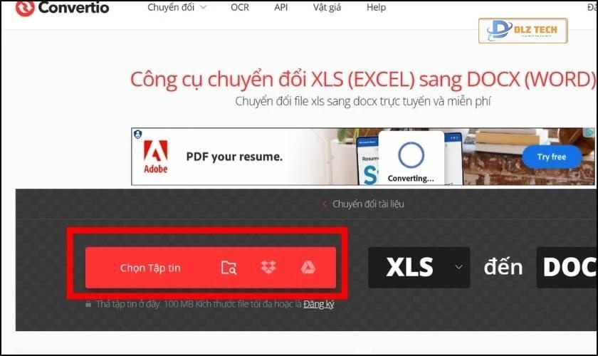 Chọn tập tin để chuyển đổi