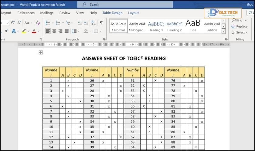 Kết quả chuyển file Excel sang Word giữ nguyên định dạng