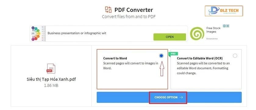 Chọn Convert to Word trong Smallpdf