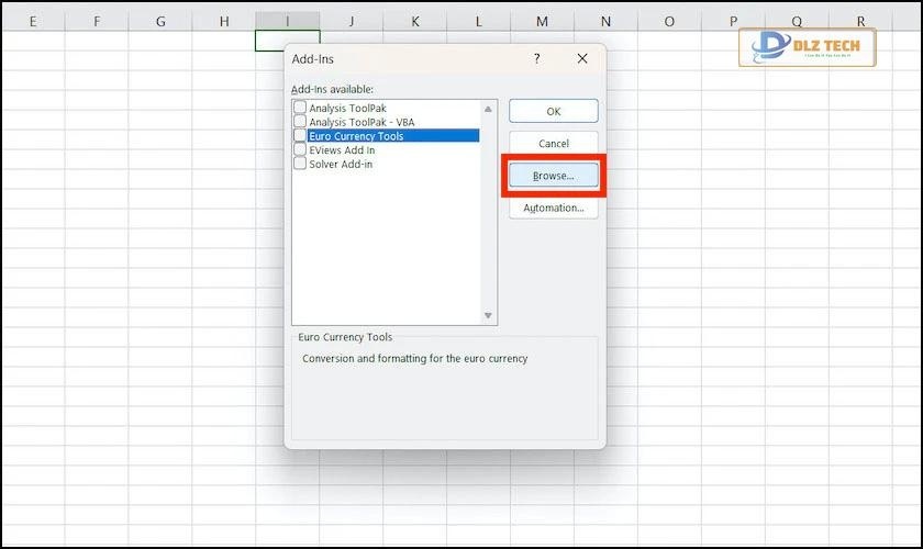 Chọn Browse trong cửa sổ Add-ins