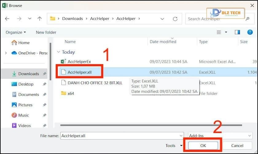 Chọn file AccHelper