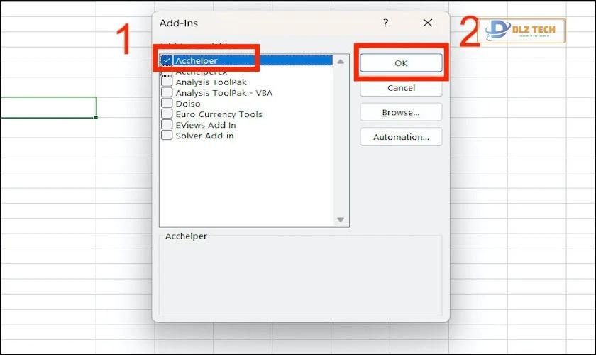 Chọn AccHelper và nhấn OK