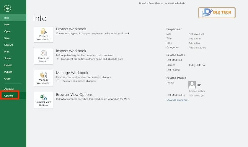 Chọn More và Options trong Excel