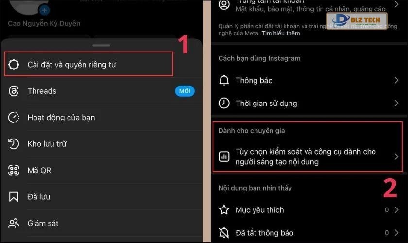 Chọn vào Cài đặt và quyền riêng tư