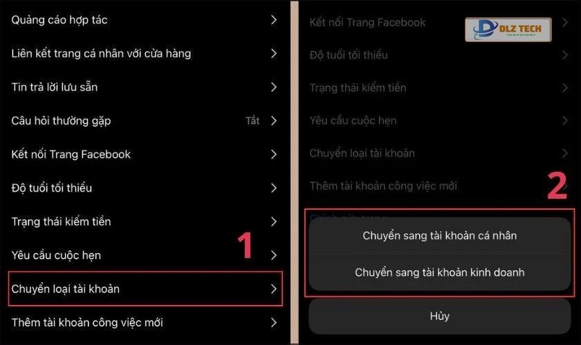 Chọn Chuyển loại tài khoản