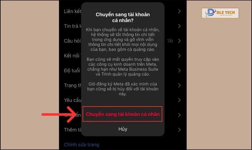 Chọn Chuyển sang tài khoản cá nhân