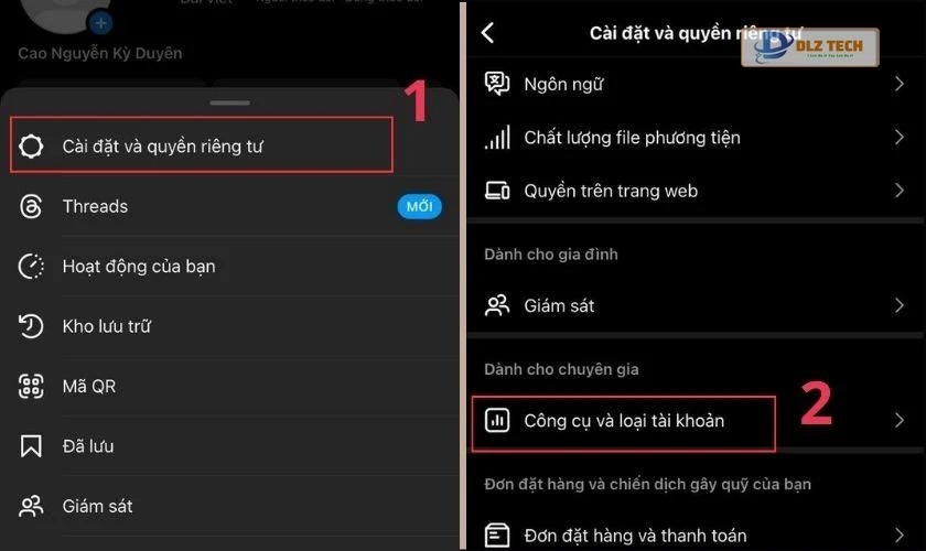 Chọn vào Cài đặt và quyền riêng tư