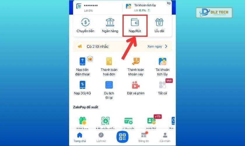 Vào lại mục Nạp/Rút
