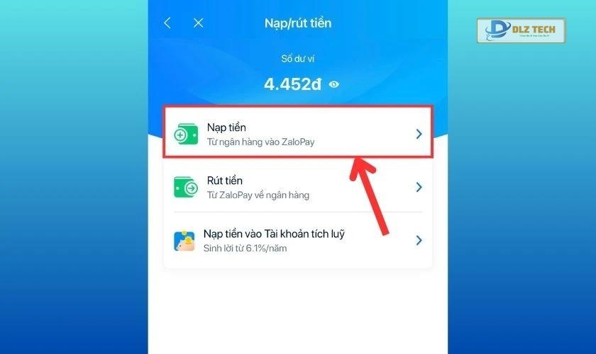 Chọn vào ô Nạp tiền