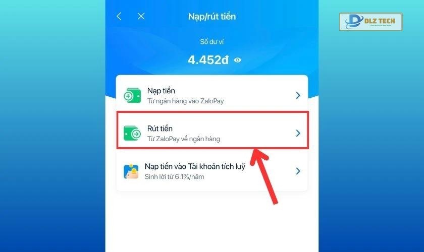 Nhấn chọn vào Rút tiền