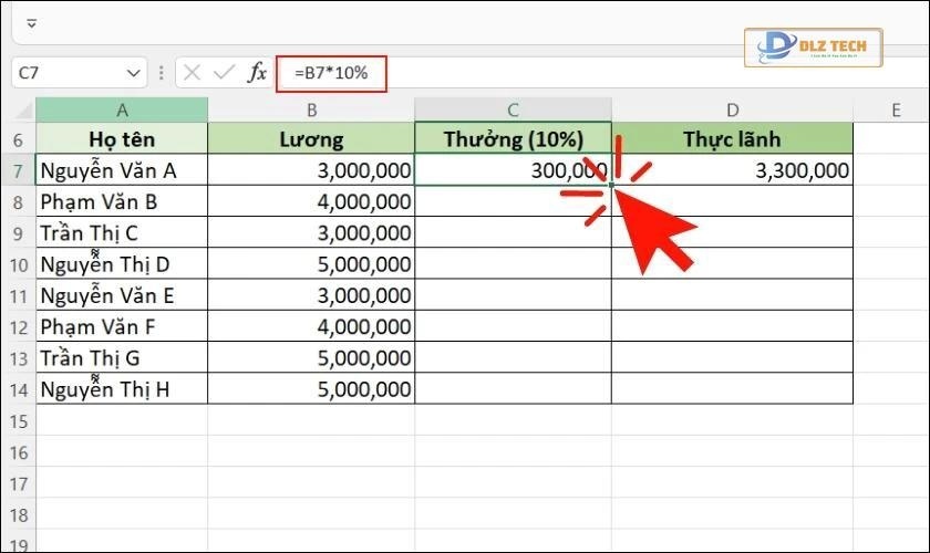 Nhấn đúp chuột để copy công thức trong excel