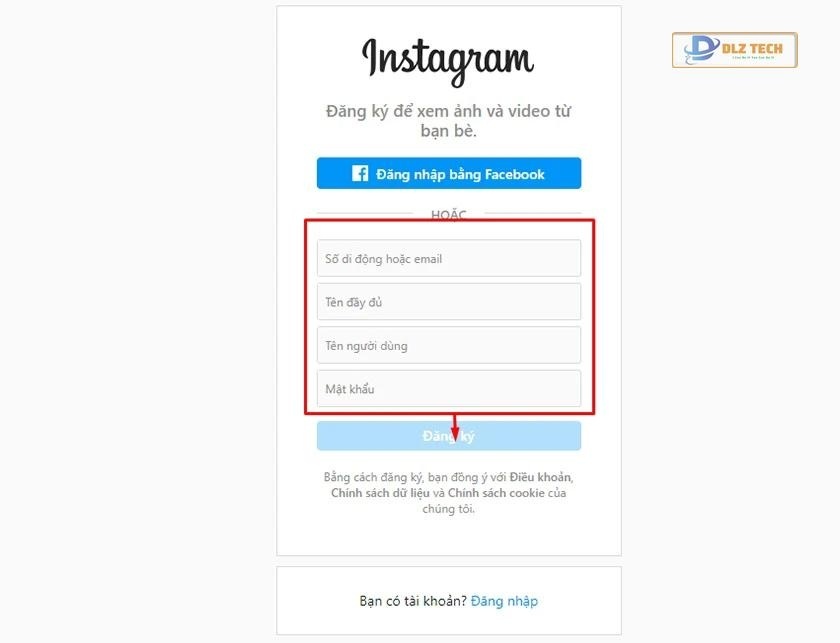 Cách đăng ký tài khoản Instagram trên máy tính