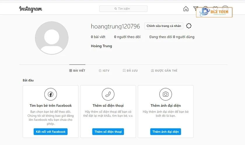 Đăng ký thông qua website Instagram