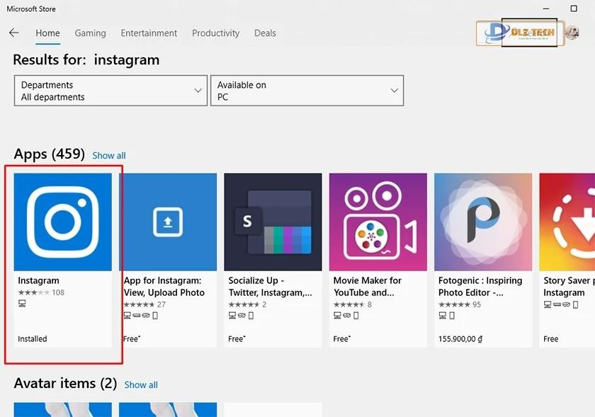 đăng ký instagram thông qua ứng dụng trên Microsoft Store