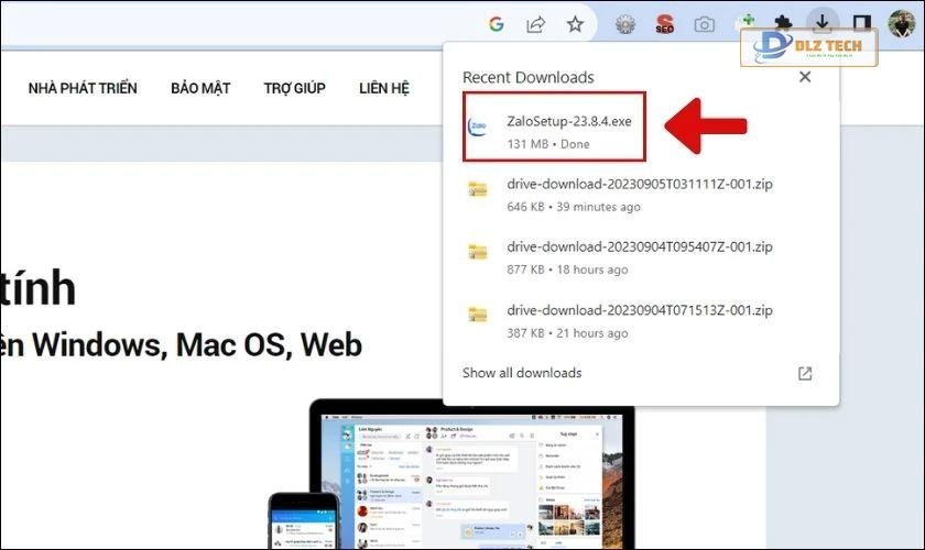 Nhấn chọn biểu tượng Downloads trên Chrome