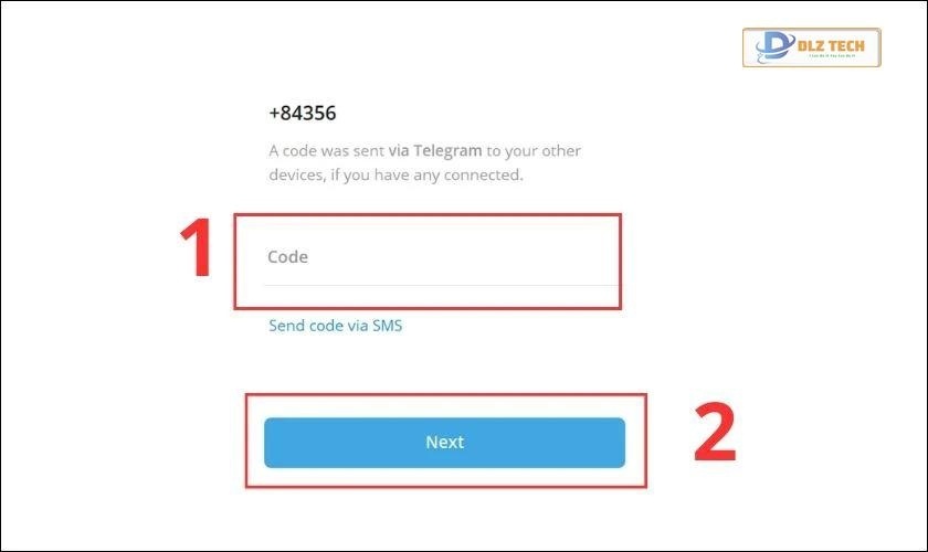 Nhập mã code vào ô Enter your code và nhấn Next