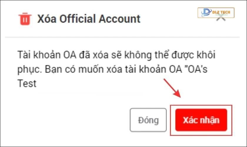 Xác nhận hủy tài khoản Zalo Business