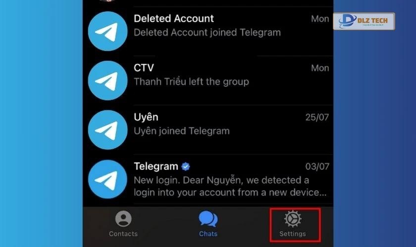 Chọn Settings trong Telegram