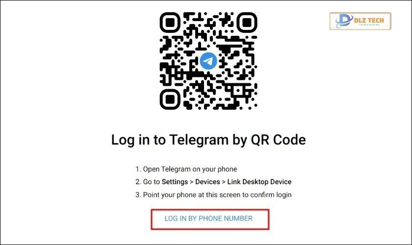Chọn Log in by phone number trên Telegram máy tính
