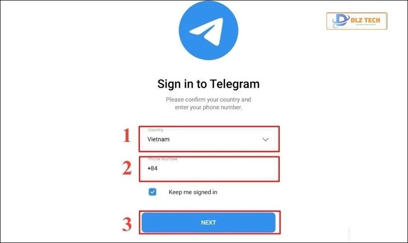 Nhập số điện thoại đăng ký trên Telegram