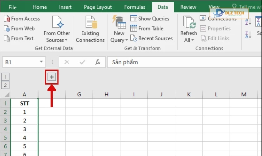 Nhấn vào dấu cộng để hiện lại cột bị ẩn