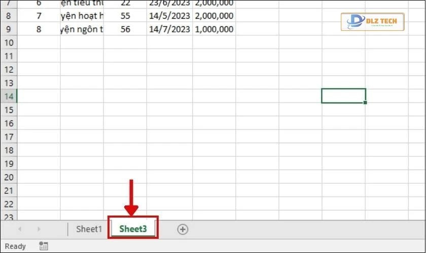 Chọn một sheet cần ẩn