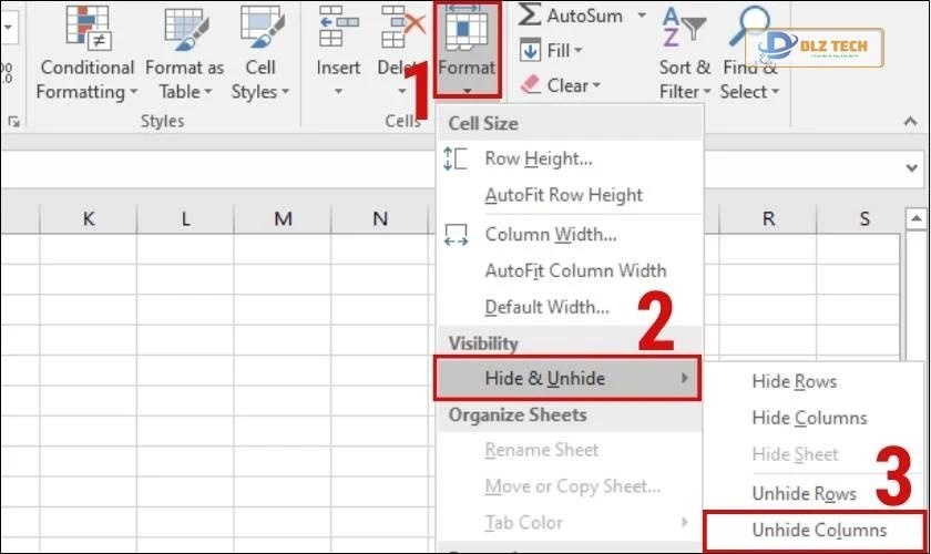 Chọn Unhide để hiển thị lại cột bị ẩn