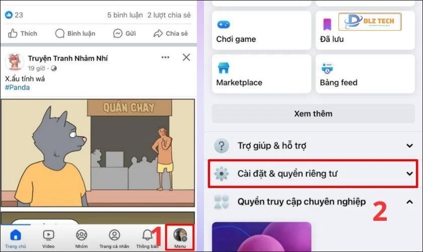 Truy cập vào Facebook, chọn Cài đặt & quyền riêng tư