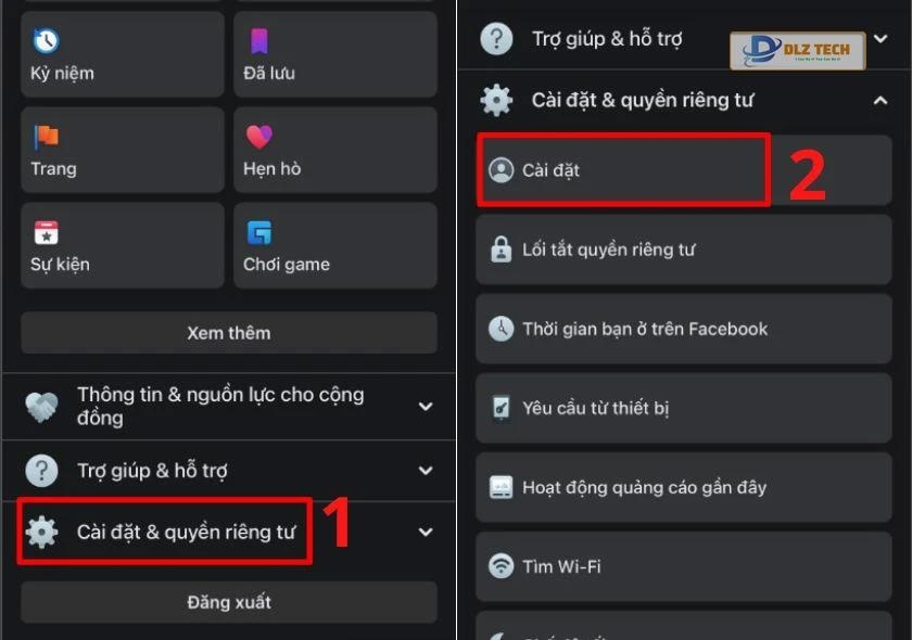 Vào Cài đặt trên Facebook