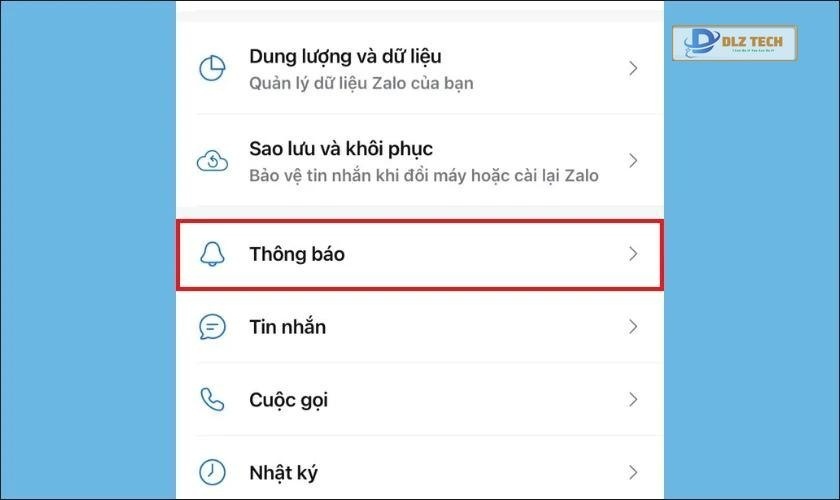 Nhấn vào mục Thông báo
