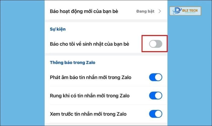 Nhấn vào biểu tượng cần gạt chuyển sang màu xám