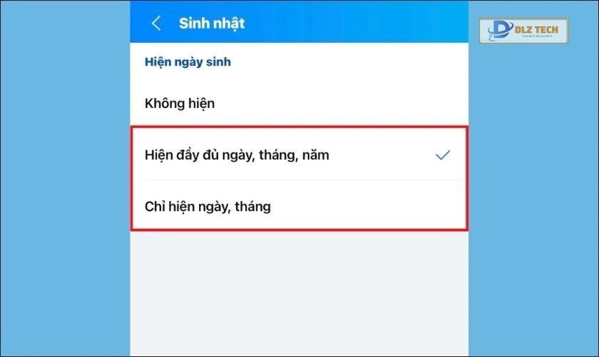 Thực hiện cách bật lại ẩn ngày sinh trên Zalo