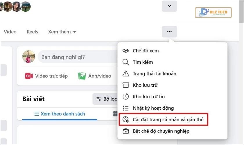 Chọn Cài đặt trang cá nhân và gắn thẻ