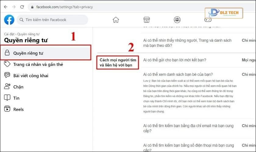 Tìm mục Cách mọi người tìm và liên hệ với bạn