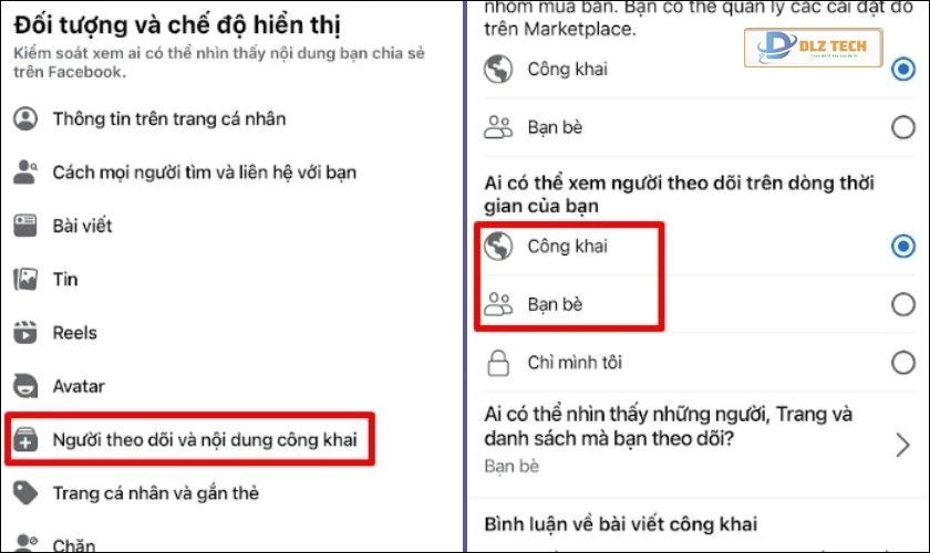 Điều chỉnh chế độ Công khai hoặc Bạn bè