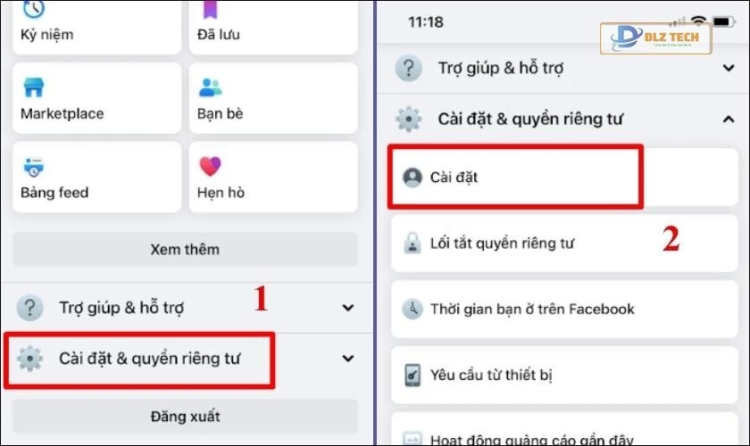 Nhấn chọn Cài đặt & quyền riêng tư